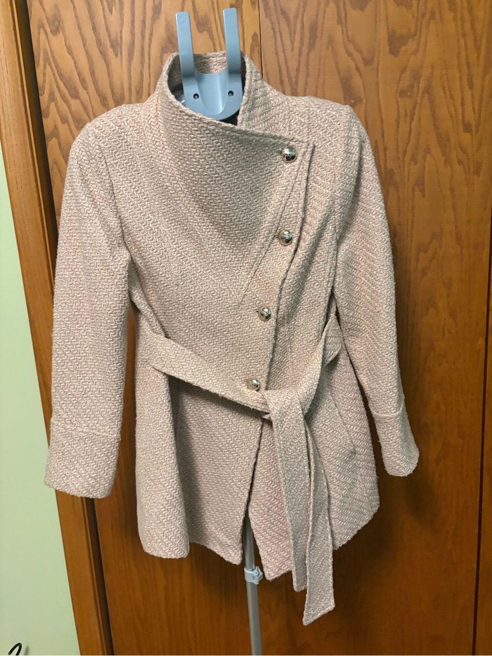 Jessica Simpson Asymmetrical Belted Wrap Coat Blush Pink M